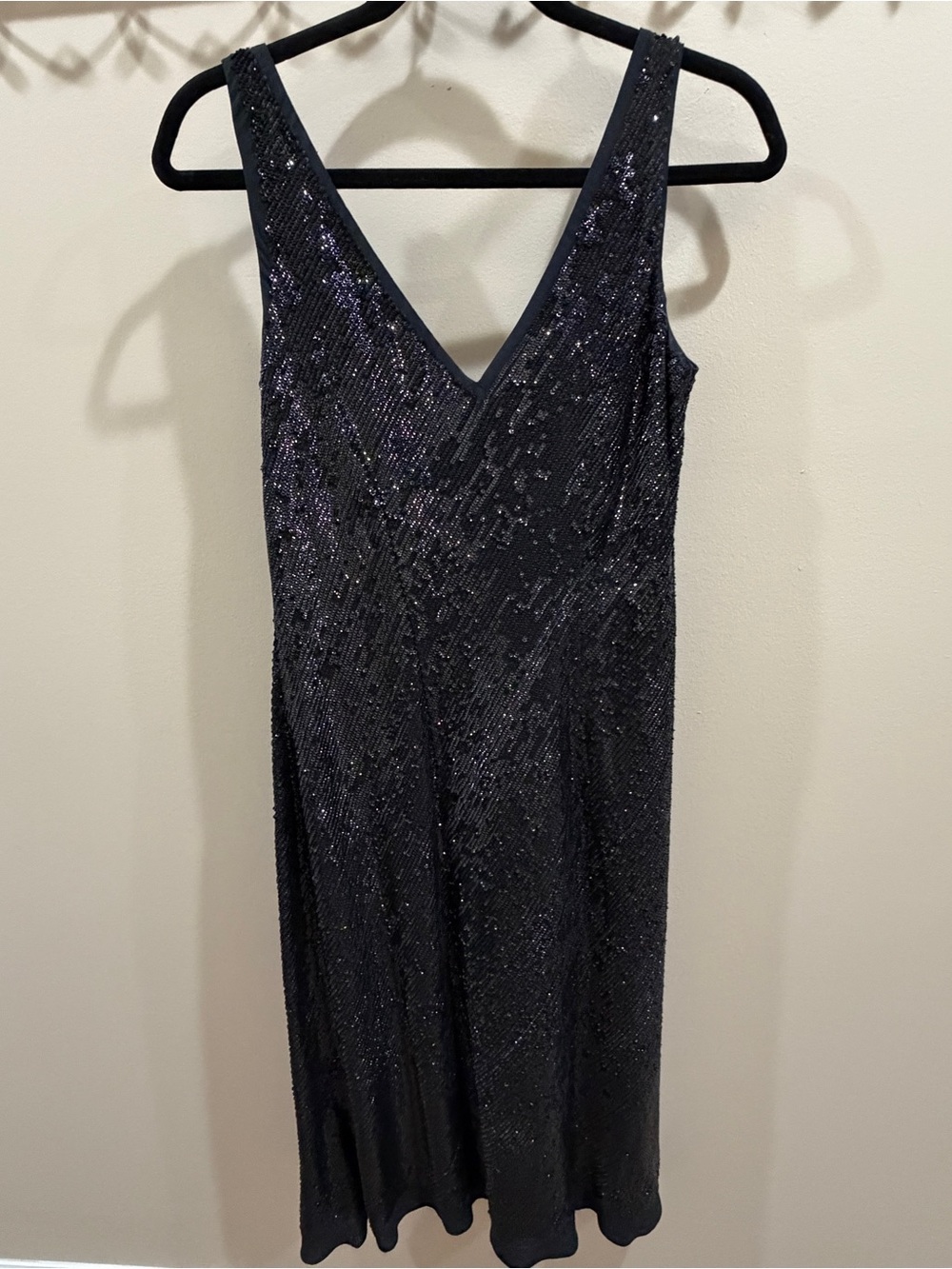 Banana Republic Alina Black Sequin V-Neck Midi Dress Sz 10